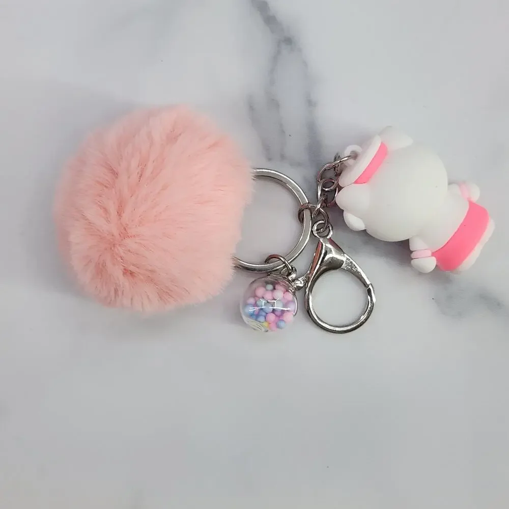 Hello Kitty 3D Figure Keychain puff ball & mini bead filled bubble Pink Peach
